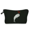 Schwarze Kosmetiktasche mit grauem Wal und roten Ballons, tragbare Make-up-Ablage. - Schwarz Kreativer Grauer Wal Roter Ballon Stil (hz1031)