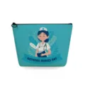 Graziosa borsa cosmetica infermiera, trousse da toeletta con zip portatile, custodia per trucco utile. - Infermiera Turchese e Foglie (sn4555)