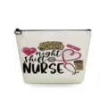 Borsa per trucco in tela con stampa infermiera turno di notte, astuccio con cerniera portatile. - Tema Professione Infermiera Beige (sn4561)