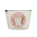Carina borsa per trucco in tela con stampa fatina dei denti pochette cosmetica con cerniera - Fata dei Denti Bianco Sporco (sn4564)