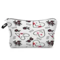 Bonito neceser de maquillaje con estampado floral, bolsa cosmética blanca con cremallera práctica. - Estilo Letra Rosa Corazón Dibujos Animados Base Blanca (hz7938)
