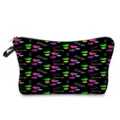 Bolsa cosmética colorida con estampado de corazones y cremallera, elegante estuche de maquillaje. - Estilo Estampado Arte Inglés Corazón Colorido Base Negra (hz7940)