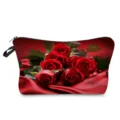 Bolsa cosmetica con estampado de seda de rosa roja gran capacidad estuche de maquillaje - Estilo Estampado Material Satén Rosa Roja (hz7941)