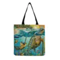 Sea turtle print canvas tote bag detailed view showing vibrant ocean and marine life design. - Marine Ecology Turtle Style (hm3420)