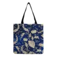 Borsa shopper in tela blu con stampa floreale da donna, elegante borsa a spalla vintage. - Stile Floreale a Vite Vintage (hm3565) / Blu