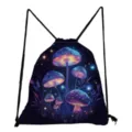 Fantasy mushroom print drawstring backpack, foldable lightweight casual bag for daily use. - Starry Mushroom Style (skk0680)