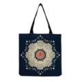 Borsa shopper in tela blu con stampa floreale mandala orientale e motivo rosso per donne. - Stile Mandala Classico (hm3566) / Blu
