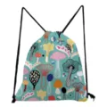 Cute colorful mushroom pattern drawstring backpack, lightweight portable storage bag for women. - Cyan Abstract Mushroom (sk0068)