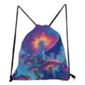 Fantasy mushroom print drawstring backpack, lightweight durable casual cinch daypack for women. - Glowing Mushroom Style (skk0681)