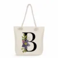 Segeltuch Tragetasche mit Buchstabe B Druck Große Kapazität Freizeit Strand Schultertasche - Buchstabe B (ms2459)