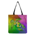 Canvas tote bag with cute sea turtle print and colorful watercolor background for daily use. - Rainbow Gradient Turtle Style (hm3710)