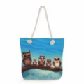 Bolso de playa de lona con estampado de búhos y asas de cuerda gruesa para verano. - Estampado Búho (ms4834)