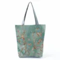 Borsa tote elegante in marmo verde scuro con stampa astratta glitterata dorata e manici. - Stile hl8953