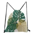 Tropical green monstera leaves print drawstring backpack, stylish casual casual daypack. - Monstera Leaf Print Style (sk4775)