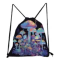Fantasy mushroom print drawstring backpack, casual lightweight foldable daypack. - Art Illustration Mushroom Style (skk0683)