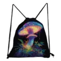 Vibrant mushroom print drawstring bag, fantasy nature design, lightweight, durable cinch bag. - Colorful Glowing Mushroom Style (skk0684)