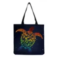 Canvas shoulder tote bag featuring colorful tribal sea turtle print for casual use. - Tribal Rainbow Turtle Style (hm3753)