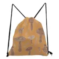 Detail shot of the mushroom pattern drawstring bag, showcasing the cute nature print design. - Brown Background Line Art Mushroom & Snail (sk0686)