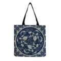 Blue and white vintage floral print tote bag detail, featuring classic pattern on dark fabric. - Vintage Floral Ring Style (hm3569)