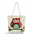 Vista detallada del bolso tote de lona con bonito diseño de búho y asas de cuerda. - Estampado Búho (msCB099)