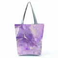 Purple abstract marble print casual tote bag, stylish lightweight daily shoulder handbag. - Style hl8957