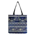 Blue floral print canvas tote bag, vintage porcelain style casual shoulder bag for women. - Porcelain Geometric Stripe Style (hm3570)