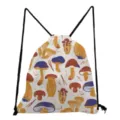 Cute mushroom print drawstring backpack casual lightweight storage bag everyday gym sack - White Background Vintage Art Colorful Mushrooms (sk0688)