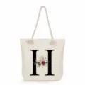 Leinwand Tragetasche mit Buchstabe H und Blumenmuster, grosse Strandtasche Umhängetasche. - Buchstabe H (ms2465)