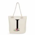 Segeltuch Tragetasche mit Blumen Buchstaben Druck, große Strandtasche und Studententasche. - Buchstabe I (ms2466)