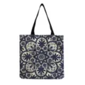 Vintage floral canvas tote bag with black straps, casual reusable shopping handbag for women. - Symmetric Floral Mandala Style (hm3572)