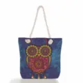 Bolso tote de lona con búho bohemio colorido y asas de cuerda para playa y viajes. - Estampado Búho (msCB123)