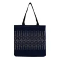 Detailed view of the dark blue canvas tote bag featuring intricate gold geometric patterns. - Golden Ethnic Geometric Style (hm3573)