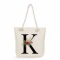 Segeltuch Tragetasche mit Buchstabe K und Blumenmuster, große Strandtasche Schultertasche. - Buchstabe K (ms2468)
