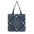 Blue and white floral print canvas tote bag, stylish casual women shoulder shopping handbag. - Beige Vintage Floral Style (hm3575)