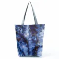 Blue abstract marble pattern tote bag detail shot showing fluid art fabric texture and straps. - Blue Abstract Printed Style (hl8963)