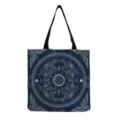Blue canvas tote bag with intricate white mandala print, fashion shoulder handbag for daily use - White Mandala Blue Style (hm3577)
