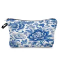Chinesischer Stil blau-weiße Porzellan Druck Kosmetiktasche für Reise und Aufbewahrung. - All-over Blumenmuster Stil (hzk0718)