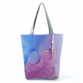 Abstract print tote bag with blue purple gradient and gold lines, large capacity shoulder bag. - Blue Purple Gradient Fluid Style (hl8969)