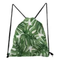 Monstera leaf print drawstring backpack detail view, casual travel bag close up - Green Monstera Leaf Style (sk4789)
