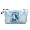 Close-up detail of the cute owl print cosmetic storage bag with secure zipper closure design. - hz0232