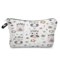 Cute owl print cosmetic bag detail, showing clean fabric pattern and smooth zipper closure. - hz0268