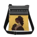 Gros plan sur l'illustration de la fille noire et la poche zippée du sac bandoulière. - Sac à Sangle Géométrique (xkk0514)