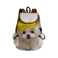 Canvas backpack with cute dog print, brown straps, side pockets, casual daily school bag. - Style 13 (sj8715)
