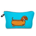 Jolie trousse de maquillage imprimé teckel hot-dog, pochette cosmétique bleue portable et voyage. - Teckel Hot Dog Bleu (hz1291)