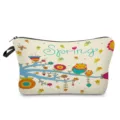 Detailed view of the cute owl printed cosmetic bag, showing vibrant spring floral pattern and zipper. - hz0284