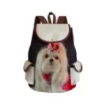 Detailed view of the cute white dog print canvas backpack with front flap and side pockets. - Style 14 (sj8716)