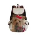 Cute yorkshire terrier print backpack with brown straps and white pockets for student use. - Style 16 (sj8718)