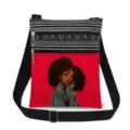 Détail du sac bandoulière imprimé fille noire, sac en toile zippé double compartiment. - Sac de Rangement Imprimé Rouge Noir (xkk0520)