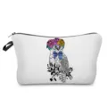 Detailed view of cosmetic bag with cute owl print, zipper closure and handy side strap. - Owl with Bow Style (hz0567)