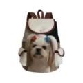 Canvas backpack detail showcasing cute dog print pattern, brown straps and front pocket design. - Style 20 (sj8723)
